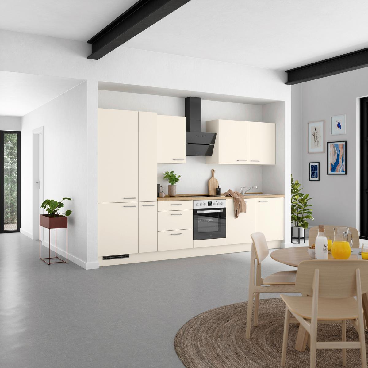 Kuchyňská linka 330 cm, magnóliová supermatná - barvy dubu/magnolie, Moderní, kov/kompozitní dřevo (330cm) - Nobilia