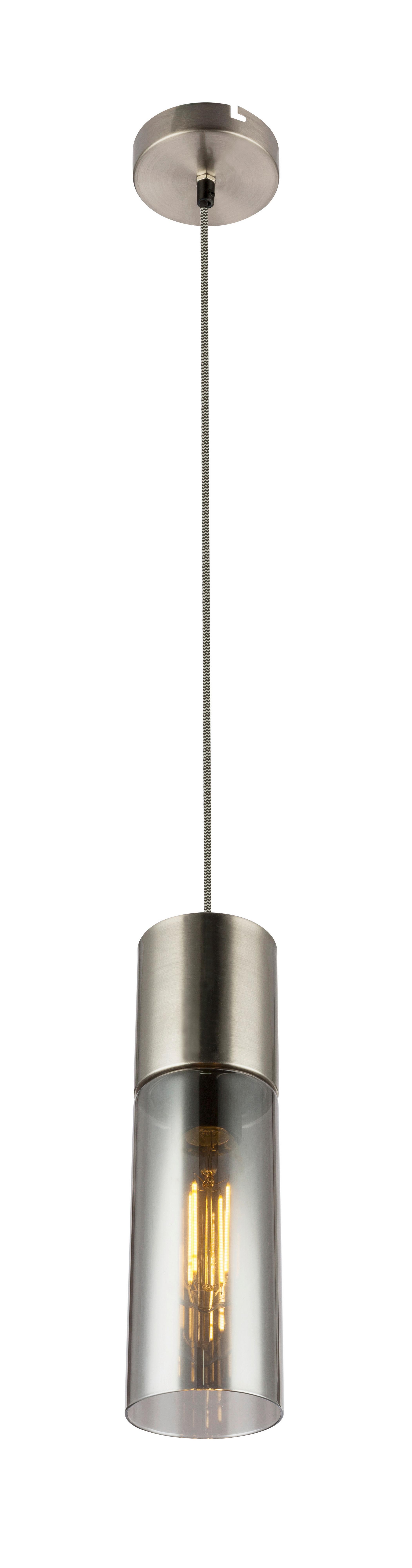 Hängeleuchte H: ca. 153 cm 1-Flammig - Nickelfarben, KONVENTIONELL, Glas/Metall (10,5/150cm) - Globo
