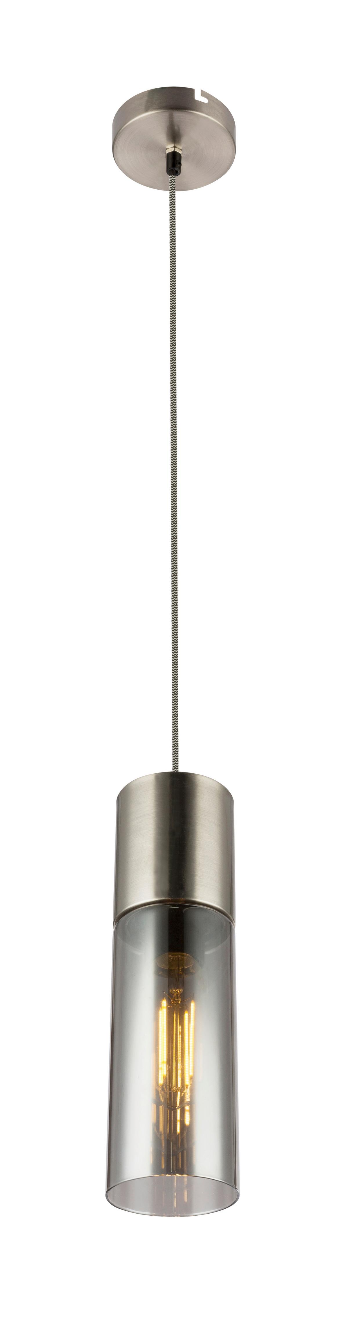 Hängeleuchte H: ca. 153 cm 1-Flammig - Nickelfarben, KONVENTIONELL, Glas/Metall (10,5/150cm) - Globo