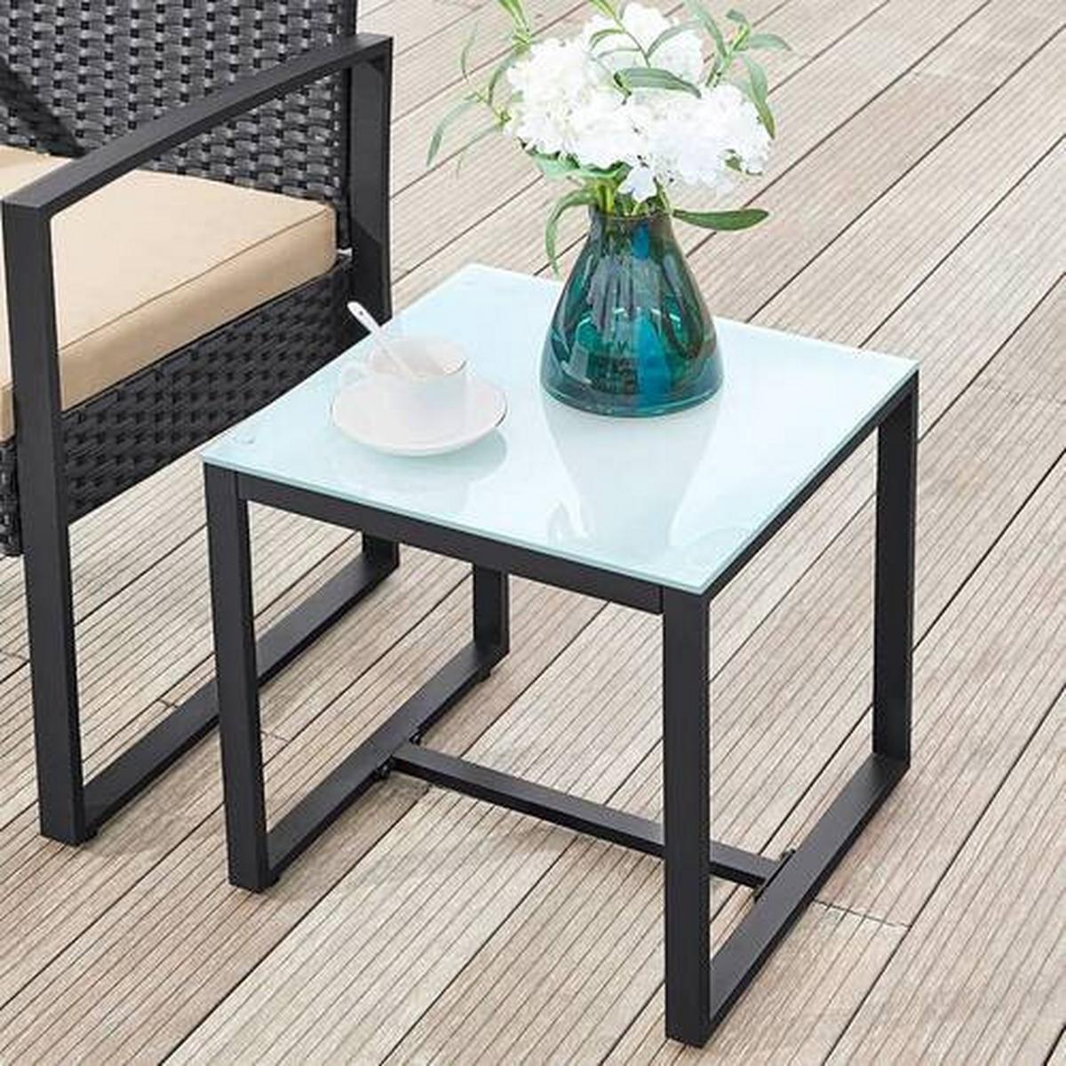 Gartenset 3-tlg. Schwarz Beige inkl. Tisch mit Glasplatte - Beige/Schwarz, MODERN, Glas/Kunststoff - Modante