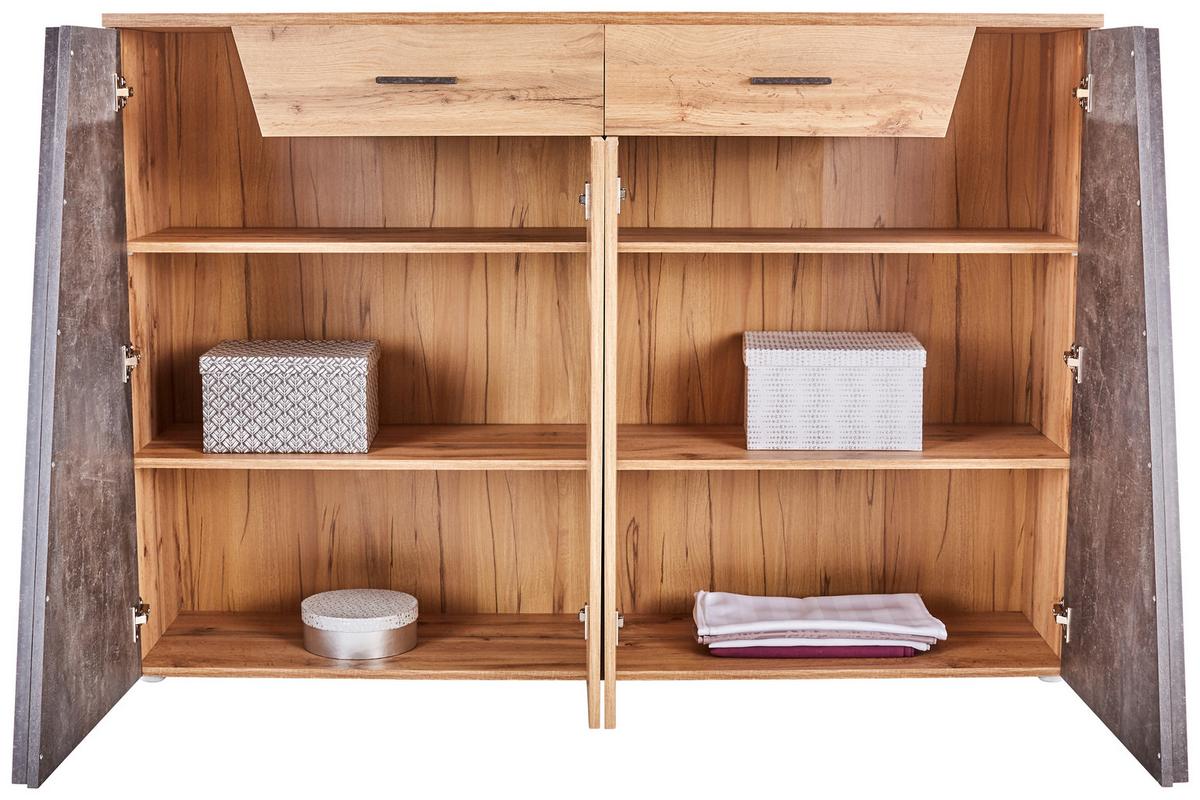 Kommode B 160cm Venedig, Wotan Eiche/beton Optik - Eichefarben/Schwarz, MODERN, Holzwerkstoff (160/110/40cm)