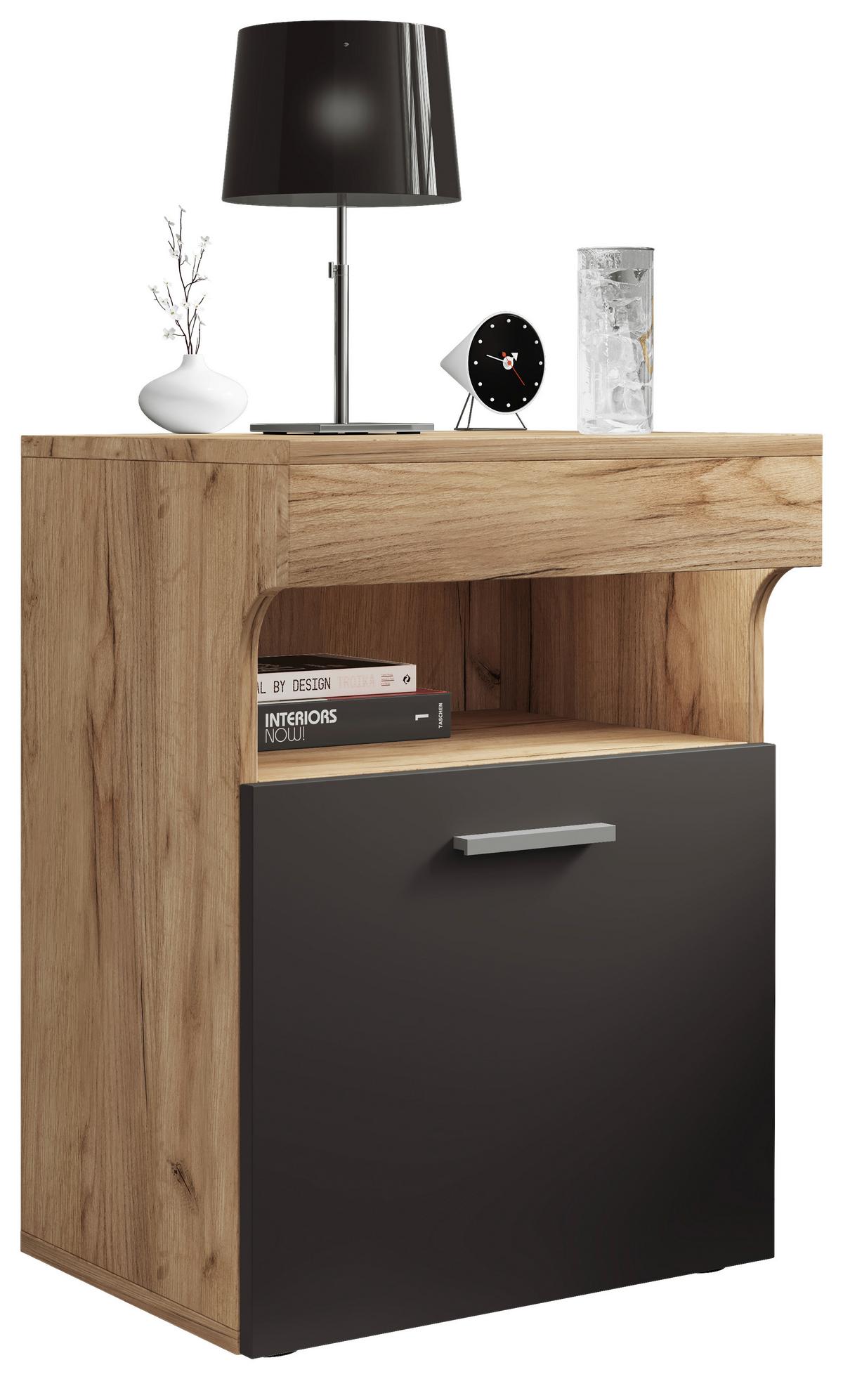 Nachtkästchen Anthrazit Eiche Dekor H: 61 Cm Slepal - Honigeiche/Anthrazit, MODERN, Holzwerkstoff (45/61/39cm) - MID.YOU