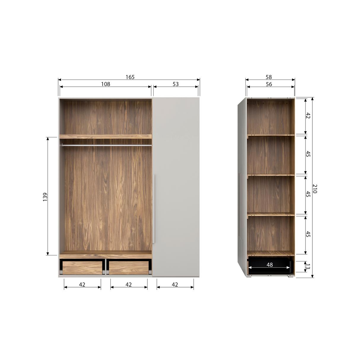 Drehtürenschrank Rens, Grau B: 165 Cm - Walnussfarben/Grau, Design, Holz (165/210/58cm) - Livetastic