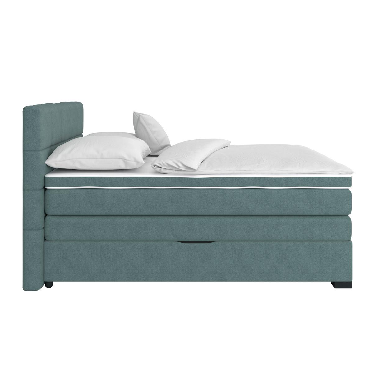Boxspringbett mit Topper 160x200 April - Jadegrün/Schwarz, MODERN, Textil (160/200cm)