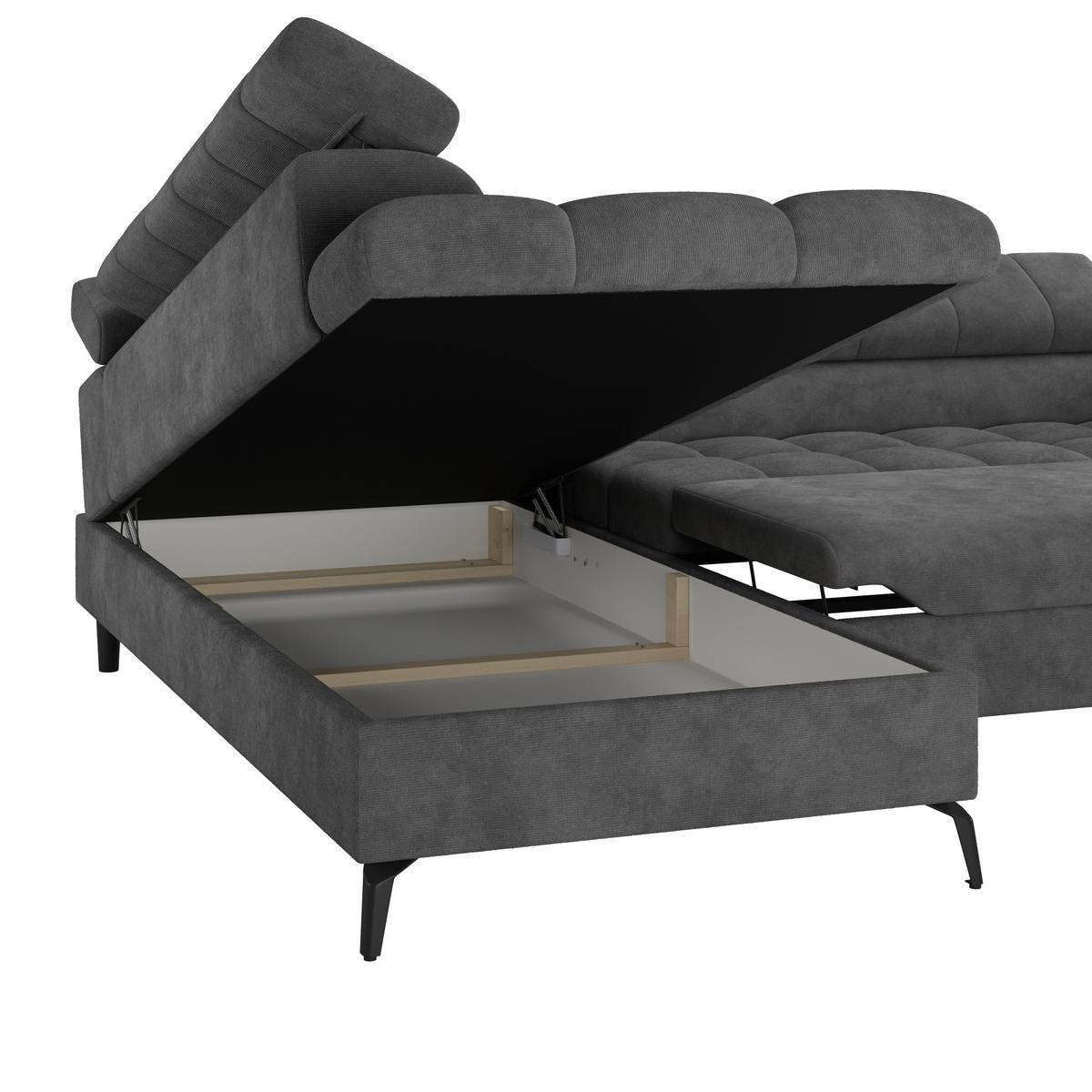 Ecksofa mit Schlaffunktion & Bettkasten Volf Dunkelgrau - Dunkelgrau/Schwarz, Trend, Kunststoff/Textil (203/261cm)