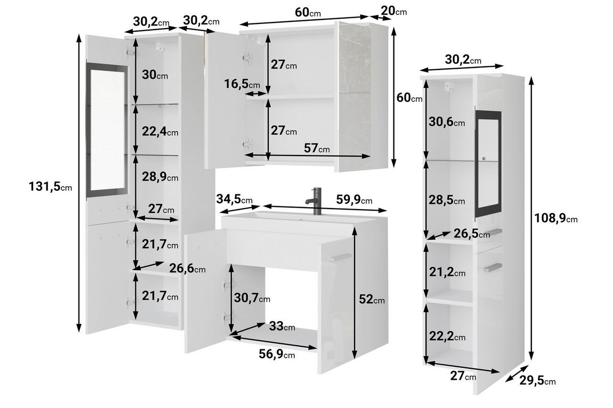Badezimmer Madrit II 5-Teilig Kastanieeichefarben B: 120,4cm - Kastanieneichefarben/Anthrazit, LIFESTYLE, Glas/Keramik (120,4/131,5/30,2cm) - P & B