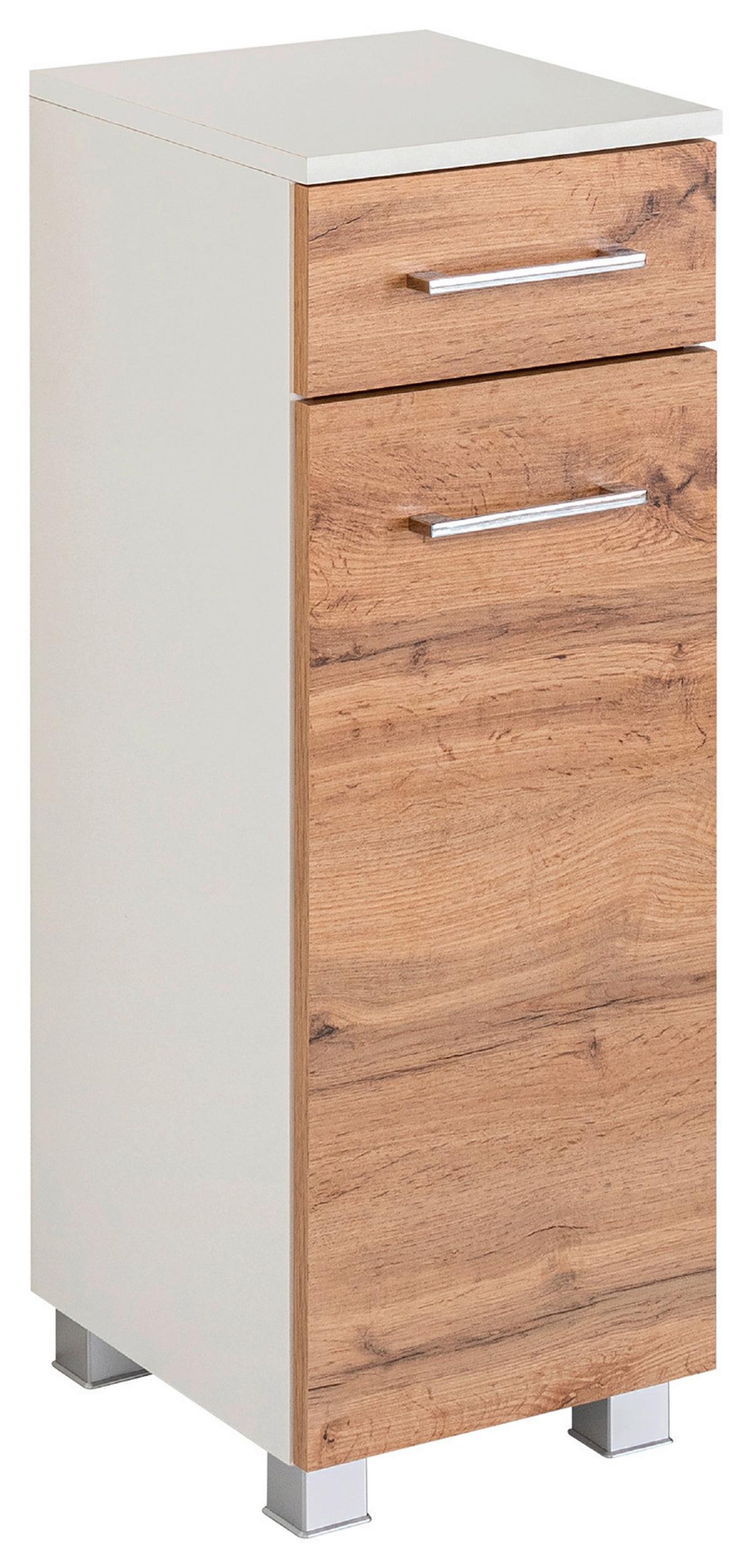 Unterschrank Paris Eiche Wotan/Weiß B: 30 cm - Silberfarben/Eiche Wotan, MODERN, Holzwerkstoff (30/79/35cm) - Held