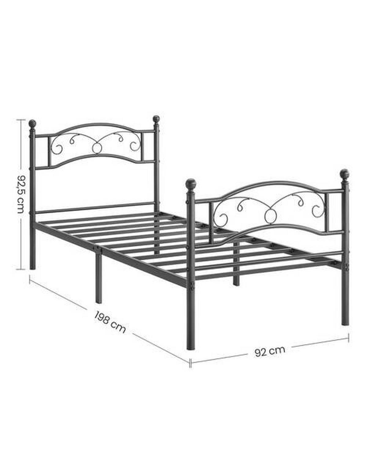 Metallbett, Schwarz Lackiert Mit Lattenrost, Lf: 90x190 Cm - Schwarz, ROMANTIK / LANDHAUS, Metall (90/190cm) - Boxxx