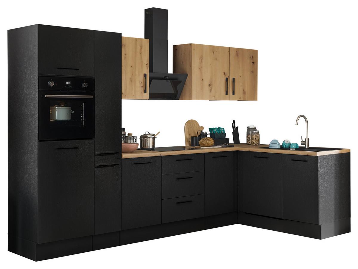 Eckküche Turin Schwarz/Eiche Dekor 310x175 cm - Schwarz/Eiche Artisan, Basics, Holzwerkstoff (310/175cm) - MID.YOU