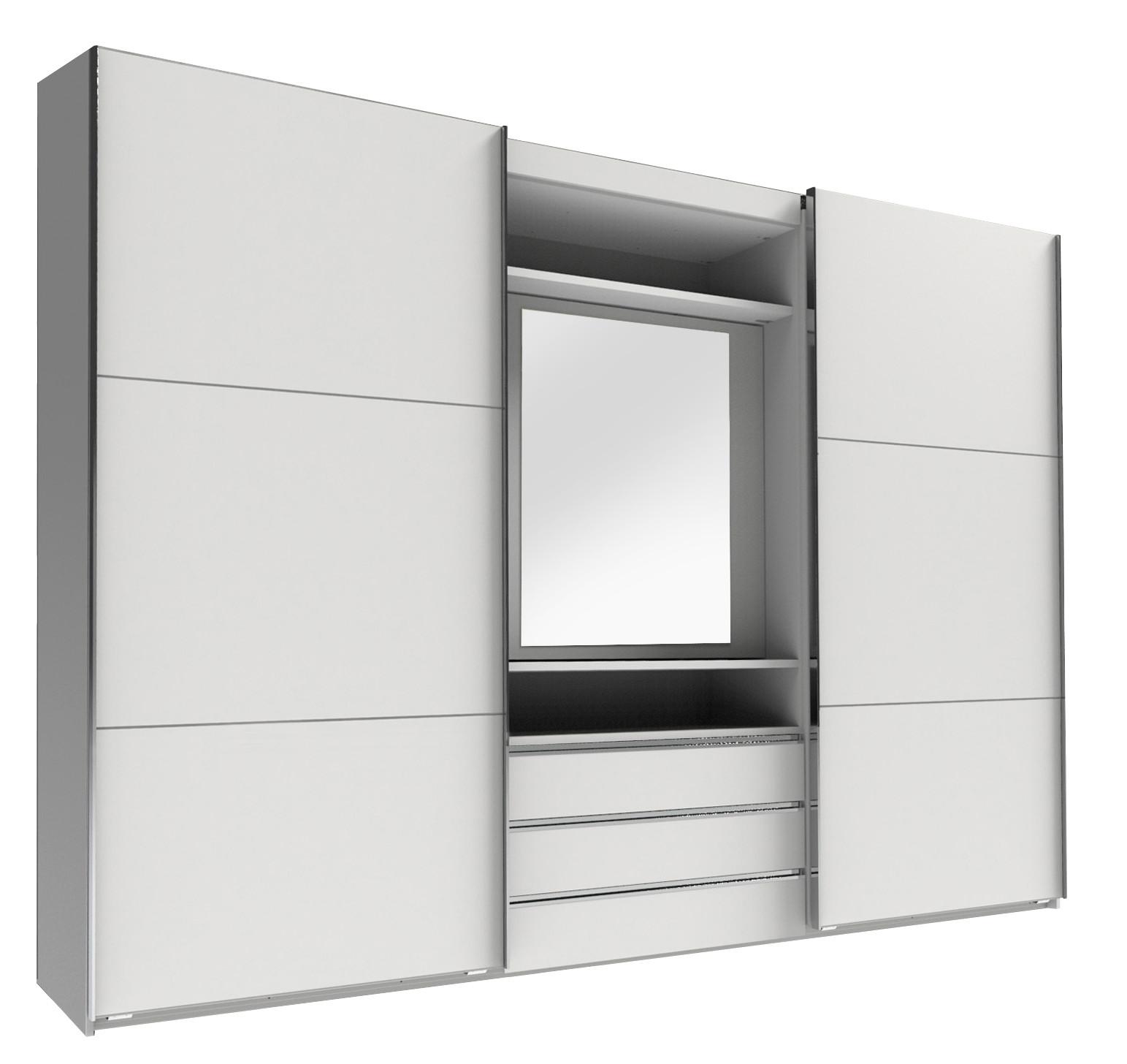 Schwebetürenschrank mit Laden B: 300 cm Magic, Weiß - Silberfarben/Weiß, MODERN, Glas/Holzwerkstoff (300/216/65cm) - MID.YOU