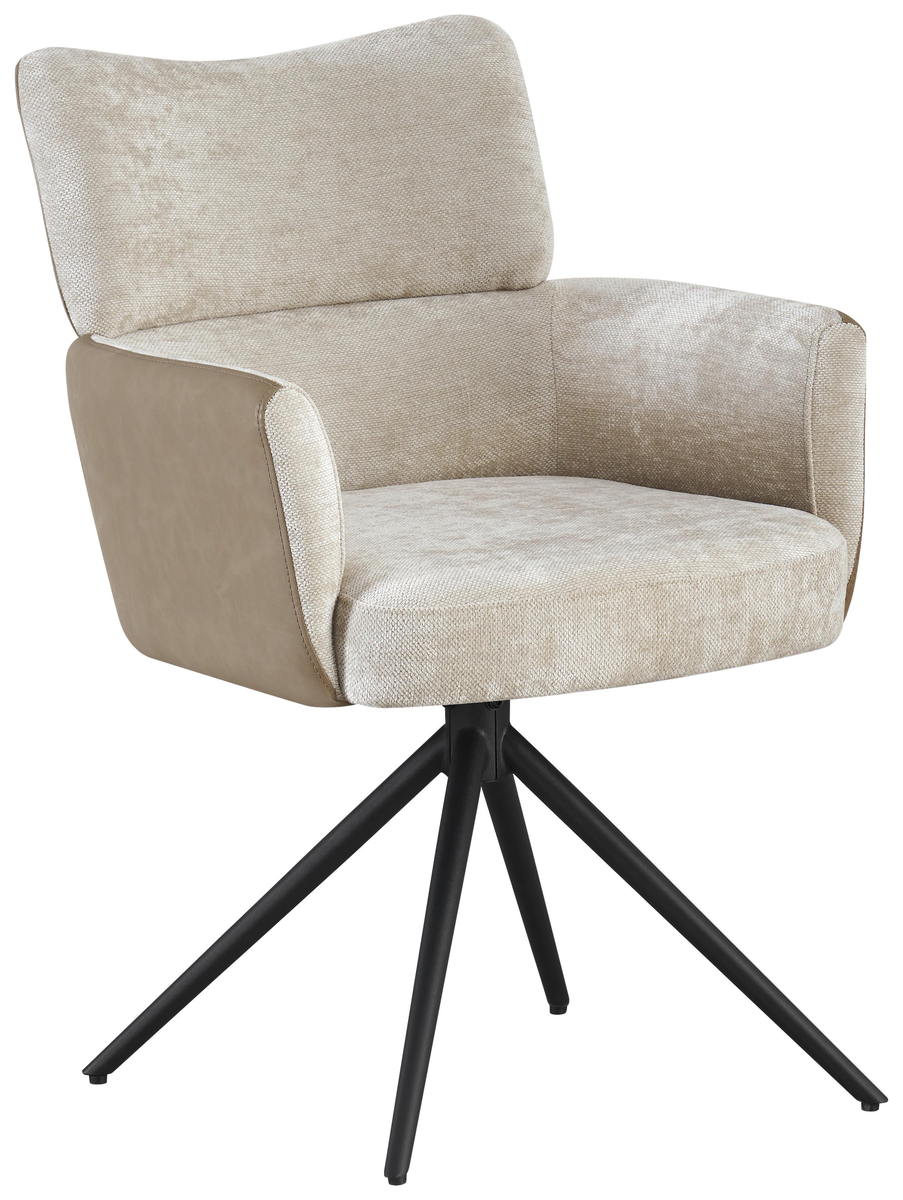 Armlehnstuhl Maja Webstoff Beige, B: 58 Cm - Beige/Schwarz, KONVENTIONELL, Textil/Metall (58/84/64cm) - MID.YOU