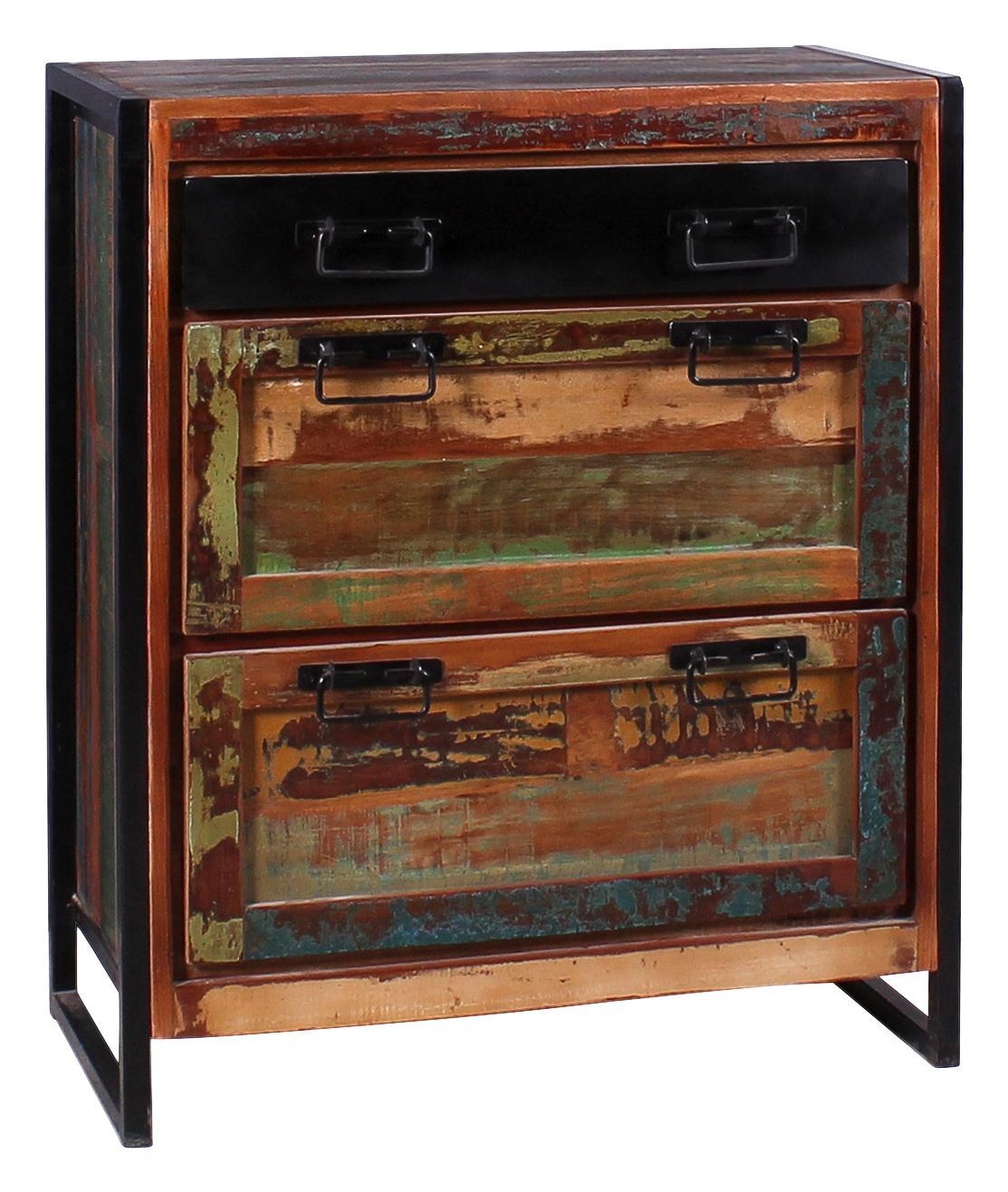 Schuhschrank Faro B: 80 cm Recyclingholz - Multicolor/Schwarz, Basics, Holz/Metall (80/96/40cm)