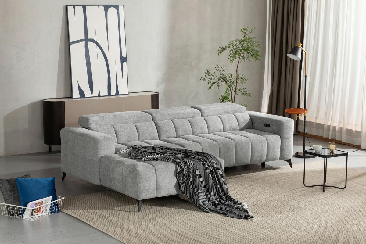 Sedací souprava MELBOURNE, levá, šedá - šedá/černá, Moderní, kov/dřevo (182/285cm) - Based