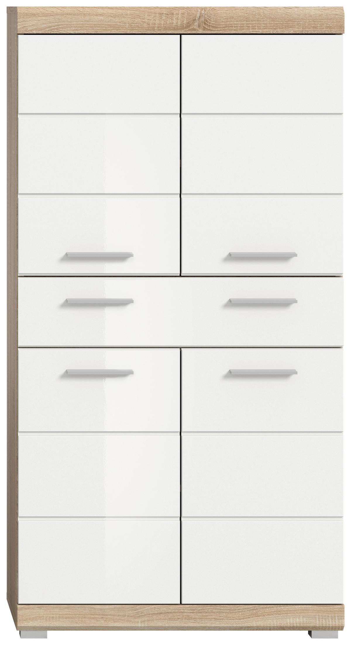 Midischrank Lambada Weiß Hg Sonoma Eiche Dekor - Weiß Hochglanz/Sonoma Eiche, MODERN, Holzwerkstoff (74/141/31cm) - MID.YOU