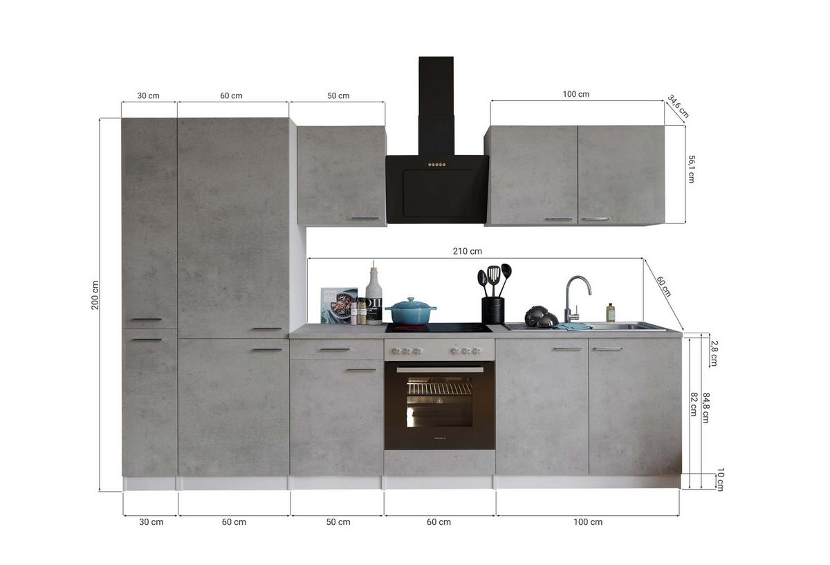 Küchenblock Malia B: 300 Cm Grau, Mit Geräte - Weiß/Grau, Basics, Holzwerkstoff (300cm) - Respekta