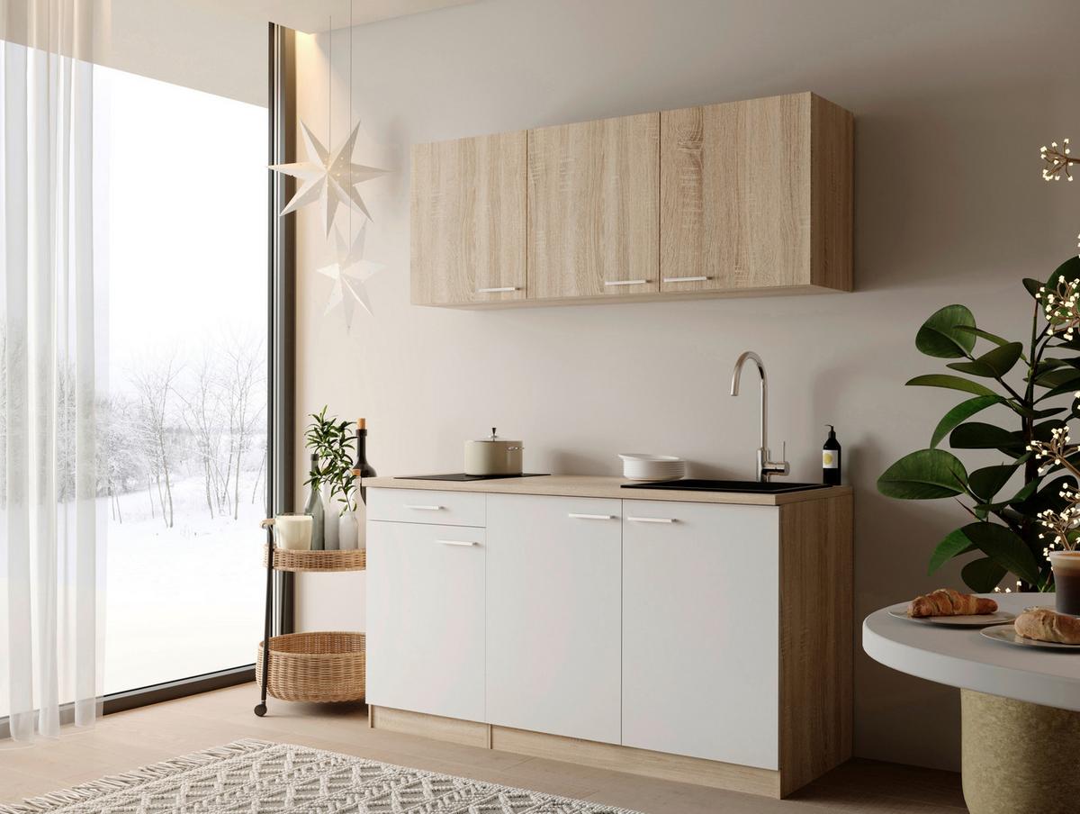 MINIKÜCHE Ingrid, Weiß B: 150 cm - Eichefarben/Weiß, Design, Holzwerkstoff (150cm) - Respekta