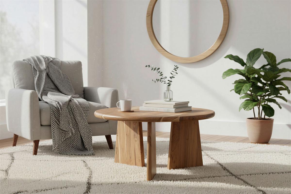 COUCHTISCH Akazie Natur B: 90cm - Naturfarben, Design, Holz (90/90/44cm) - MID.YOU