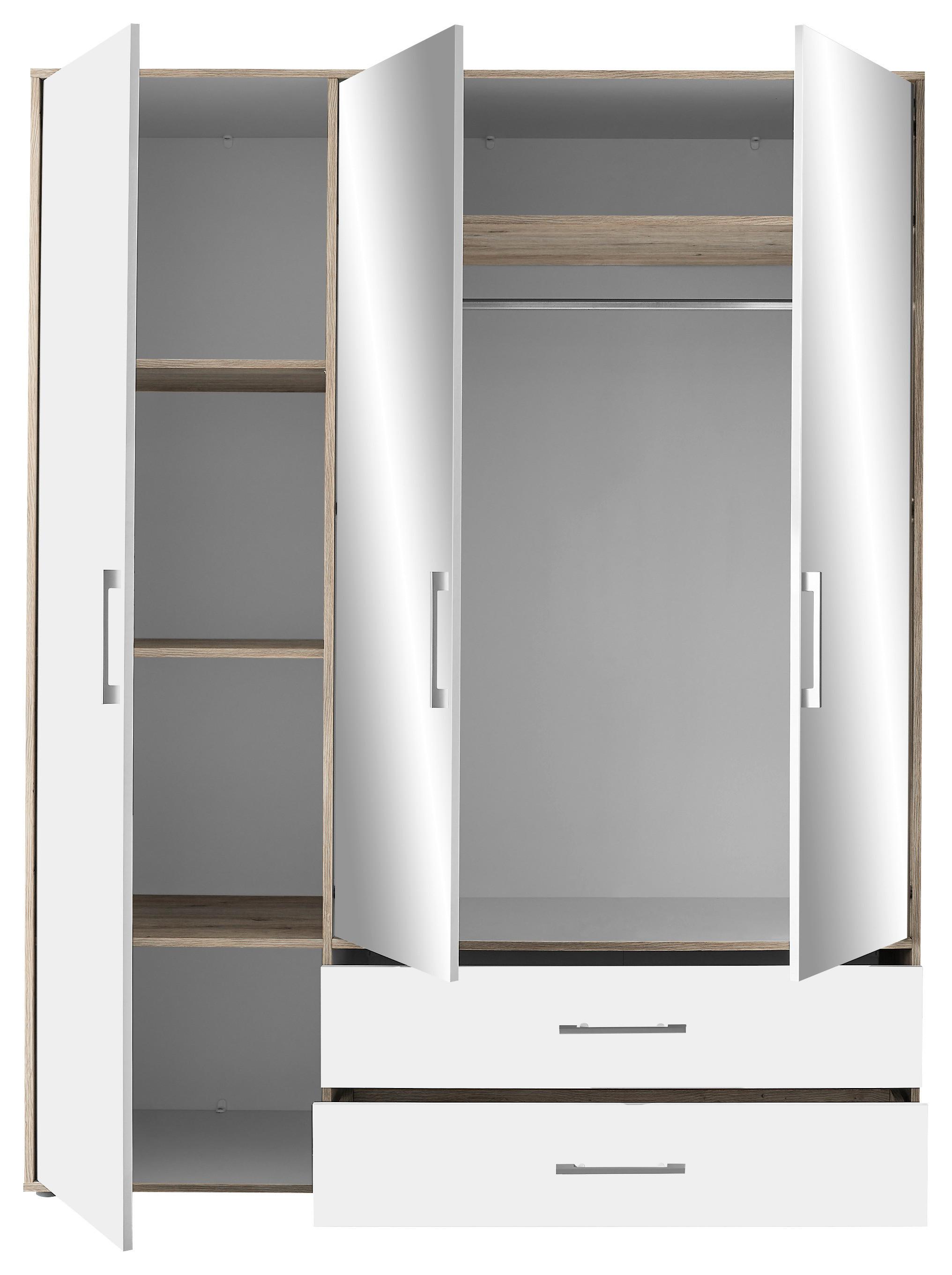 Kleiderschrank M. Spiegel 3trg Lembo San Remo/weiß B: 155 Cm - Alufarben/Weiß, KONVENTIONELL, Glas/Holzwerkstoff (155/195/60cm)