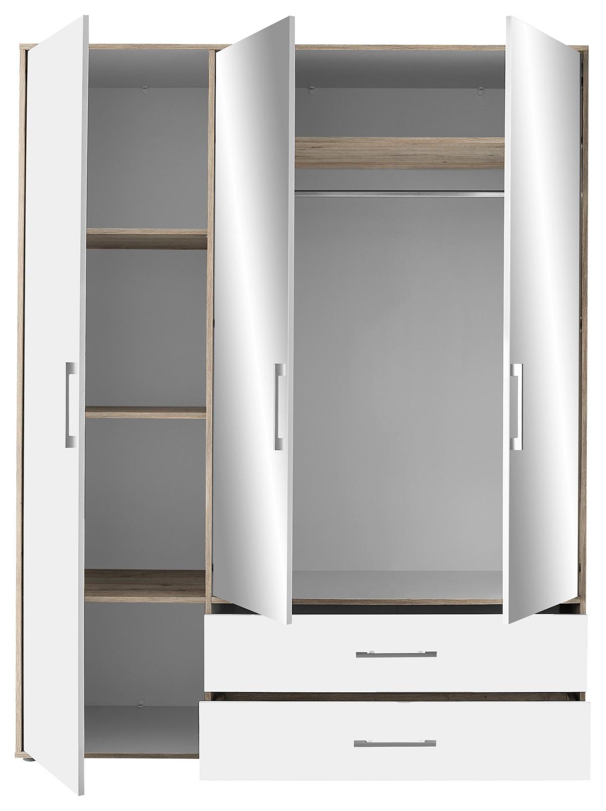 Kleiderschrank M. Spiegel 3trg Lembo San Remo/weiß B: 155 Cm - Alufarben/Weiß, KONVENTIONELL, Glas/Holzwerkstoff (155/195/60cm)