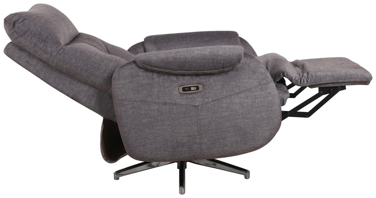 Elektrické TV křeslo MOON, šedá, relax.funkce, do 140 kg - šedá/barvy chromu, Moderní, kov/textil (72/107/159cm)