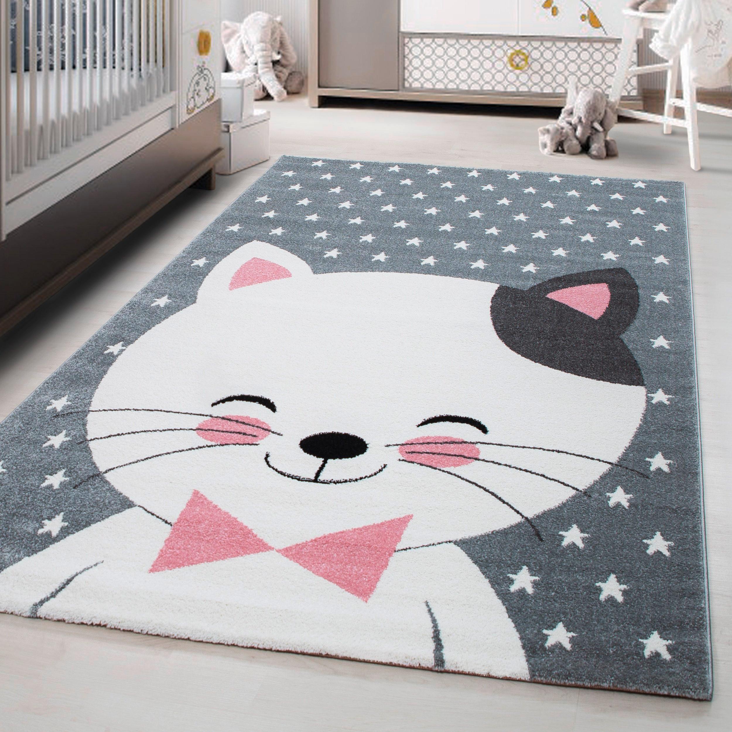Kinderteppich Katze Grau/Weiß/Pink Kids 80x150 cm - Pink/Weiß, Trend, Textil (80/150cm)