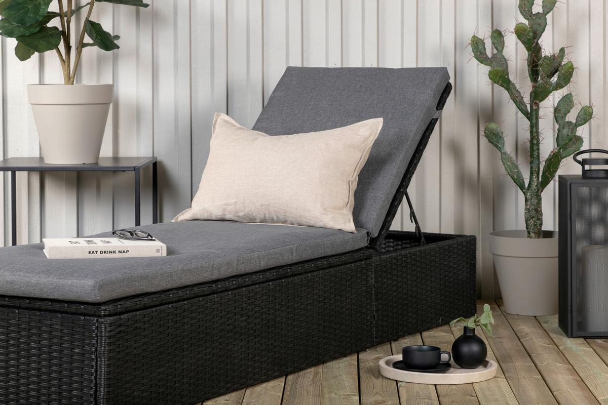 Sonnenliege Quad Kunststoff, Rückenlehne - Schwarz/Grau, KONVENTIONELL, Kunststoff/Textil (60.5/37.5/198cm) - Gardenson
