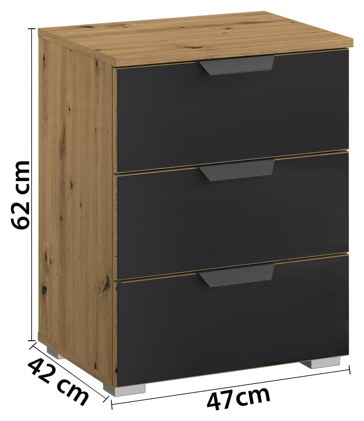 Nachtkästchen Artemis Eiche Dekor/Anthrazit, H: 62cm - Anthrazit/Alufarben, MODERN, Glas/Holzwerkstoff (47/62/42cm) - Rauch Möbel