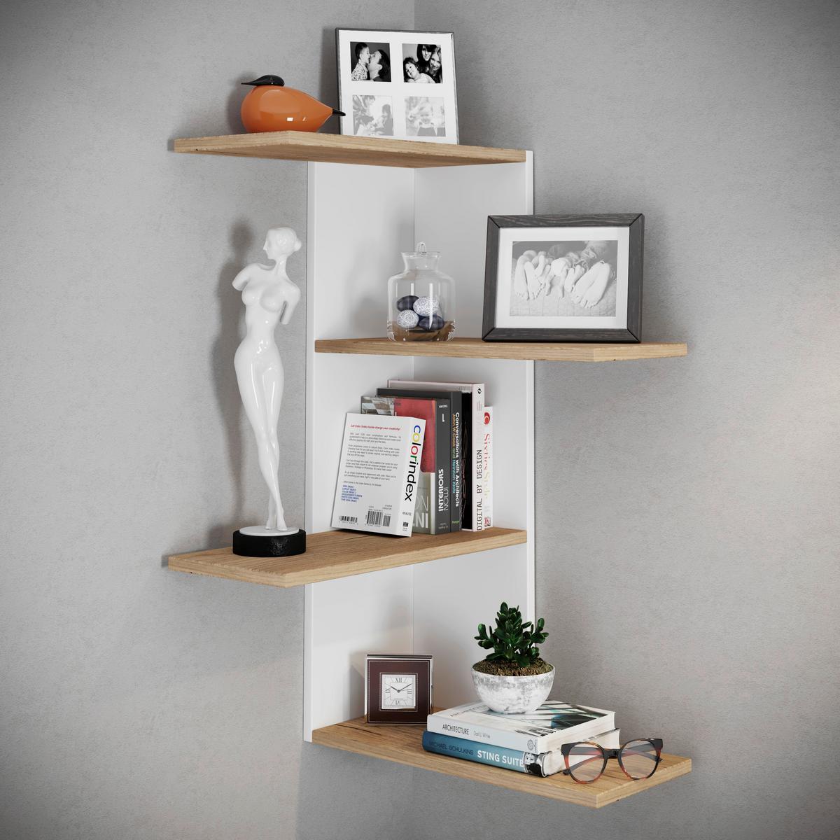 Eckregal Balos Weiß, Eiche Dekor B: 45 cm - Honigeiche/Weiß, LIFESTYLE, Holzwerkstoff (45/77/45cm) - MID.YOU