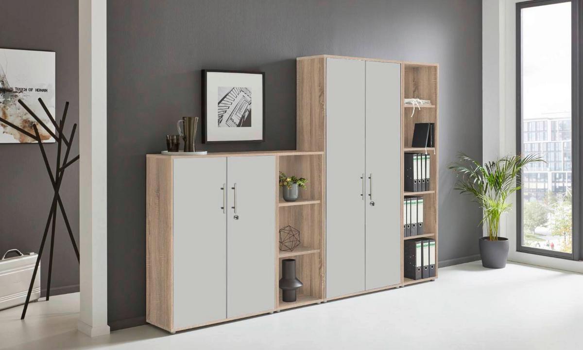 AKTENSCHRANK OFFICE EDITION - SW SET 4 - Hellgrau/Sonoma Eiche, MODERN, Holzwerkstoff (128,5/185,6/33cm) - MID.YOU