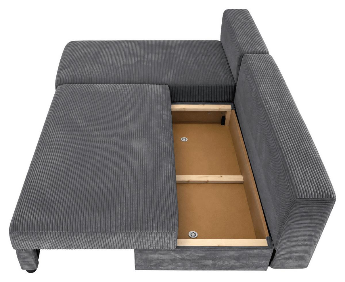 Ecksofa mit Bettfunktion Lima, Dunkelgrau, 195x140cm - Dunkelgrau/Schwarz, Trend, Holz/Kunststoff (195/140cm)