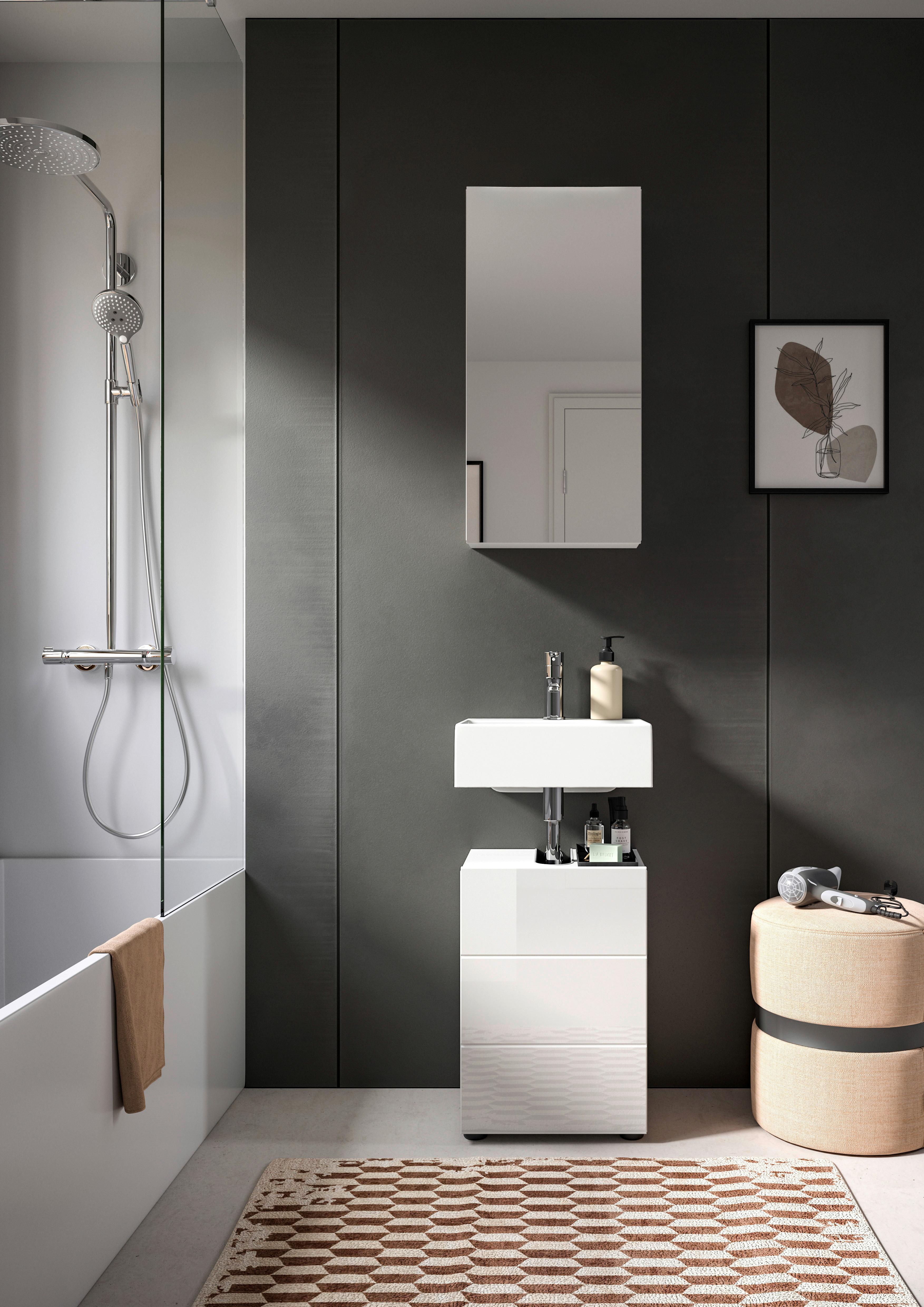 Gästebad Vira - Weiß Hochglanz/Schwarz, MODERN, Holzwerkstoff (38/190/34cm) - MID.YOU