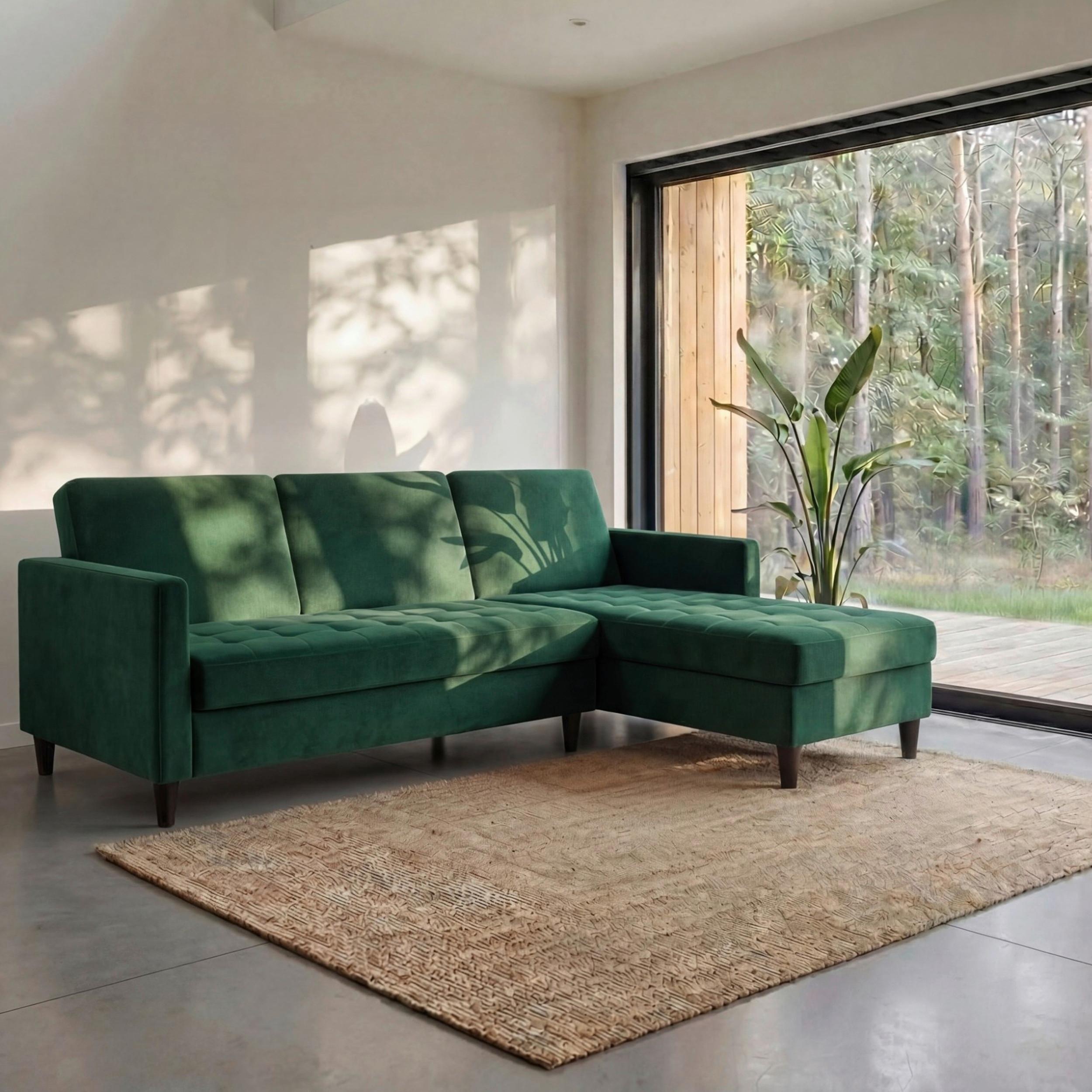 Ecksofa Palermo Dunkelgrün, mit Stauraum - Dunkelgrün/Schwarz, Basics, Textil (213/154cm) - Livetastic