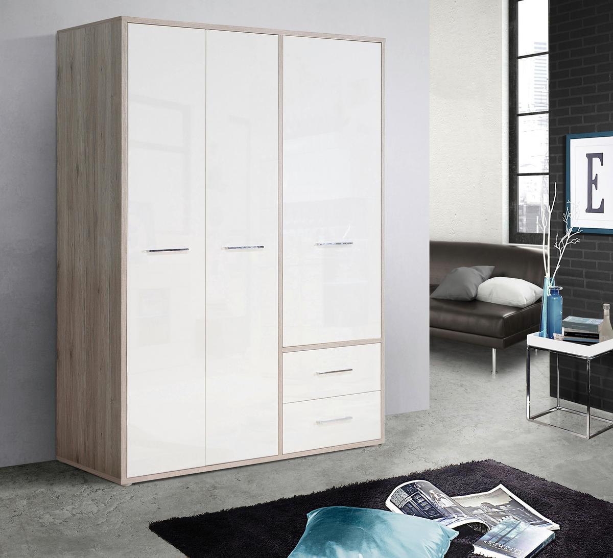 Drehtürenschrank Jandia - Eichefarben/Weiß, KONVENTIONELL, Holzwerkstoff/Kunststoff (147/201,5/60cm) - MID.YOU