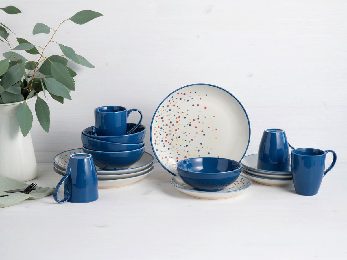 Kombiservice Joy Blau-bunt Blau, Creme 16--Teilig - Blau/Creme, Basics, Keramik - Creatable