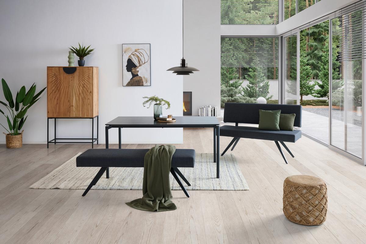 Sitzbank mit Lehne Andros dunkelgrau, B: 140cm - Dunkelgrau/Schwarz, KONVENTIONELL, Textil/Metall (140/90/62cm) - Livetastic