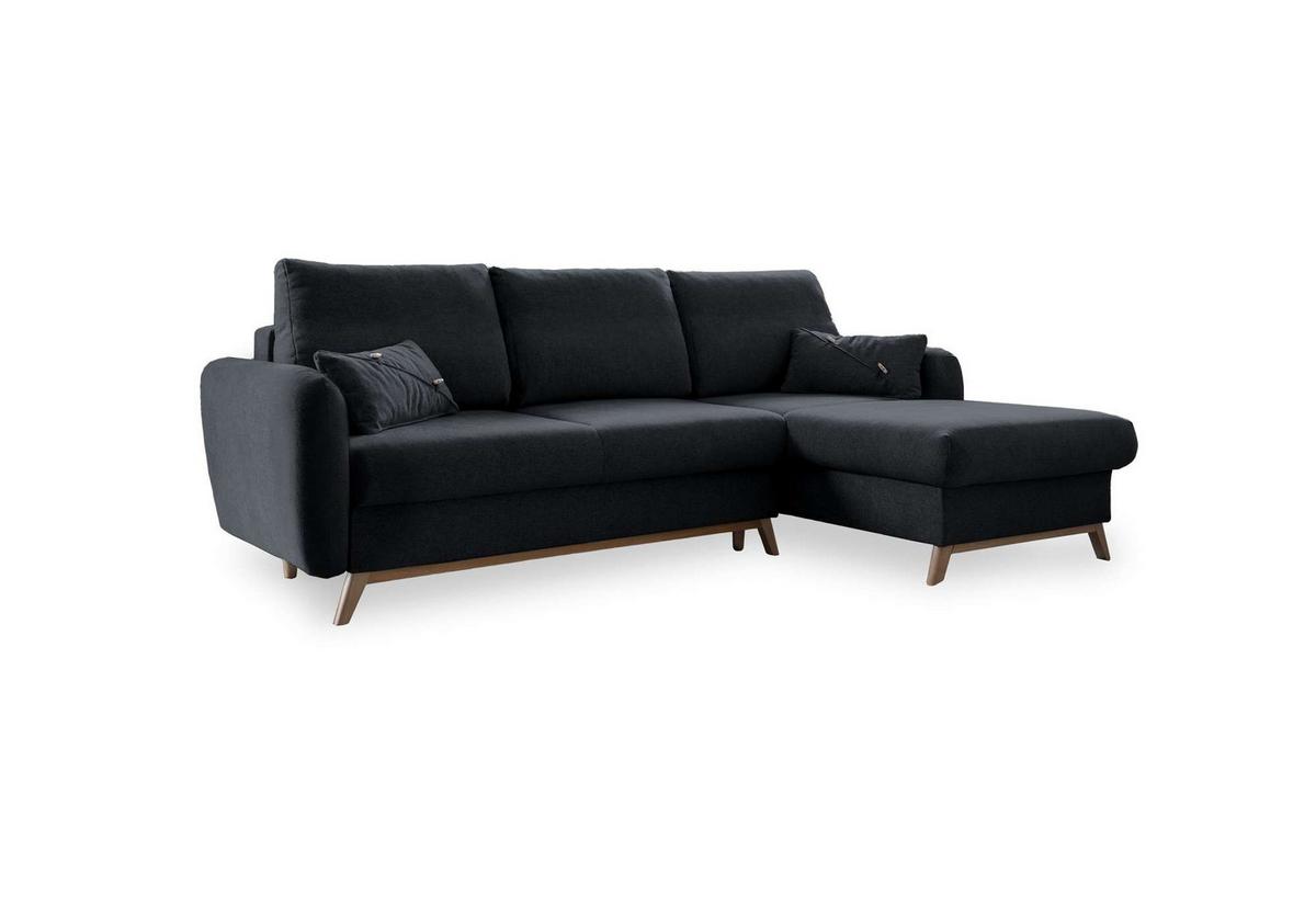 Sedačka LUCILE S, pravá, tm.sivá, úl.priestor a lôžko - prírodná farba/tmavosivá, drevo/textil (235/157cm) - MID.YOU