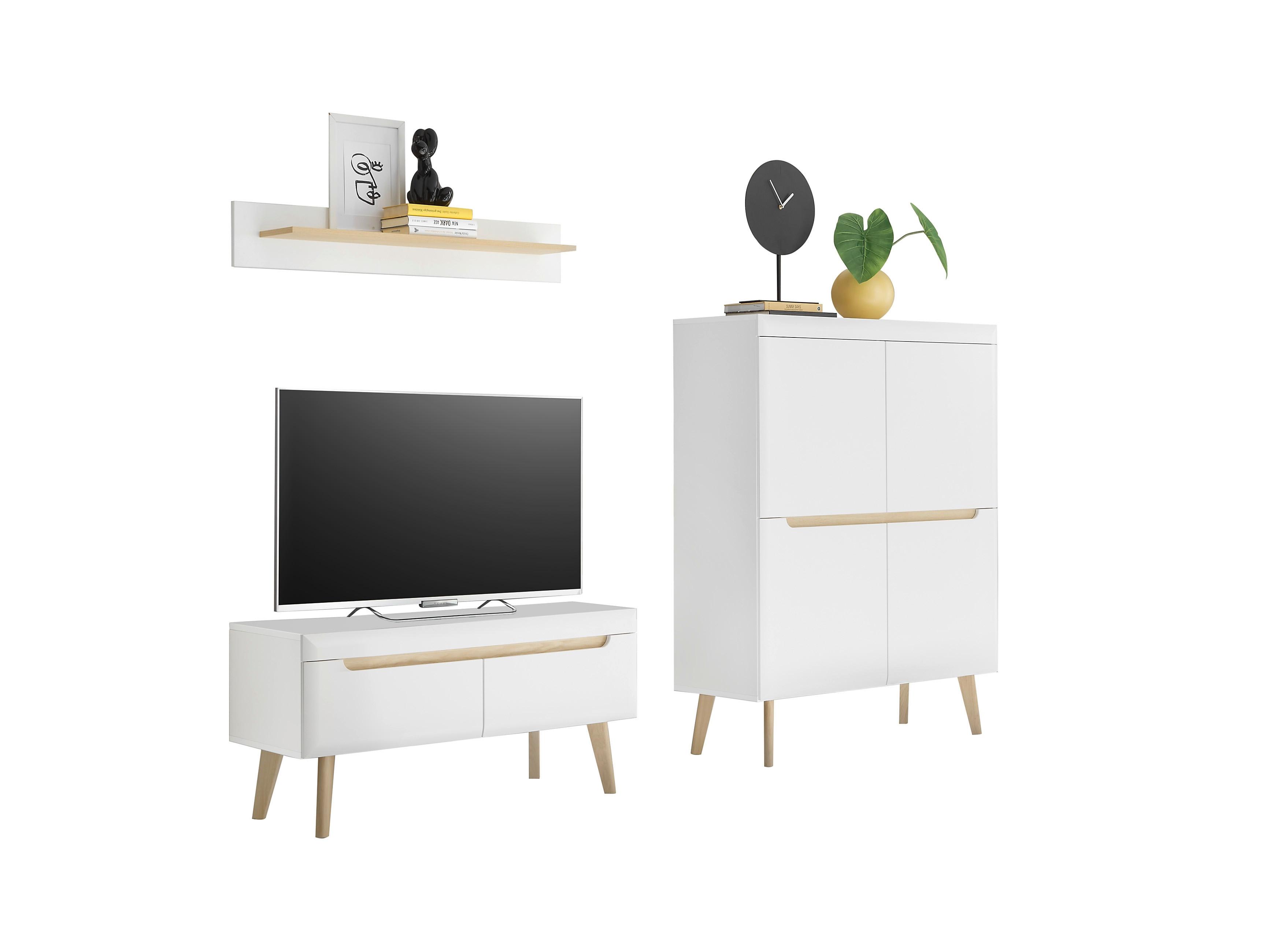 Wohnwand Svante Torge Weiß/Eichefarben B: 234cm - Eichefarben/Weiß, Design, Holzwerkstoff (234/170/40cm) - MID.YOU