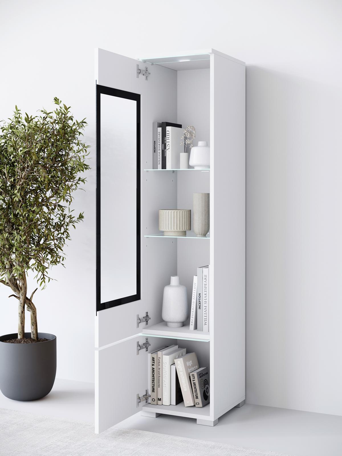 Vitrine Vera Weiß/weiß Hg B: 30cm - Weiß Hochglanz/Weiß, Design, Glas/Holzwerkstoff (30/130/33cm) - Livetastic