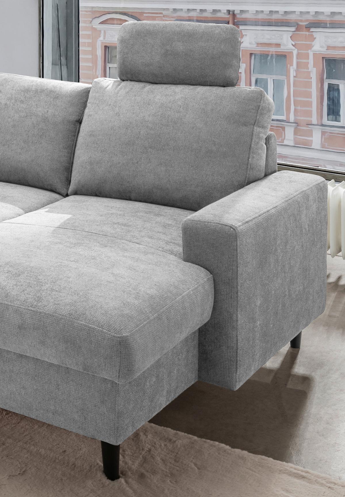 Wohnlandschaft Passione Grau U: 200x305x153 cm - Schwarz/Grau, MODERN, Textil (200/305/153cm) - Livetastic