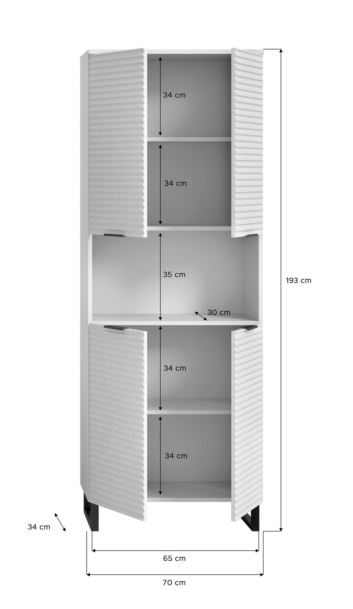 Hochschrank Riff Weiß B: 70 cm - Schwarz/Weiß, MODERN, Holzwerkstoff (70/193/34cm) - MID.YOU