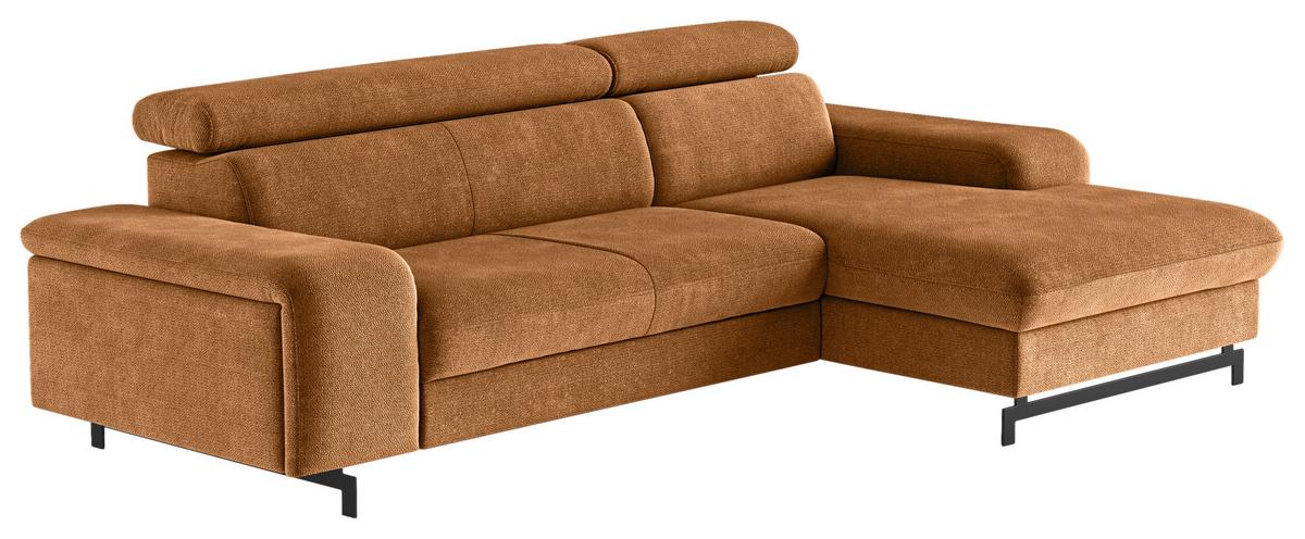 Ecksofa mit Bettkasten Emma Cognac 267x165 cm - Cognac/Schwarz, Textil (267/165cm) - MID.YOU