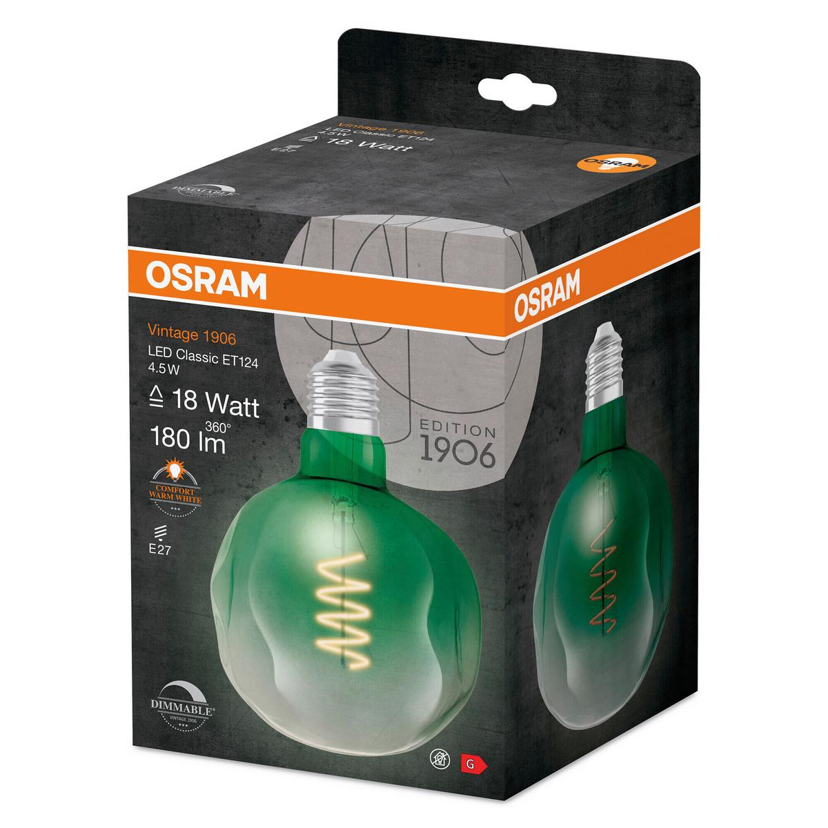 LED-Leuchtmittel Vintage 1906 Led Dim18 4.5w/16 - Grün, Basics, Glas (12,5/17,6cm) - Osram