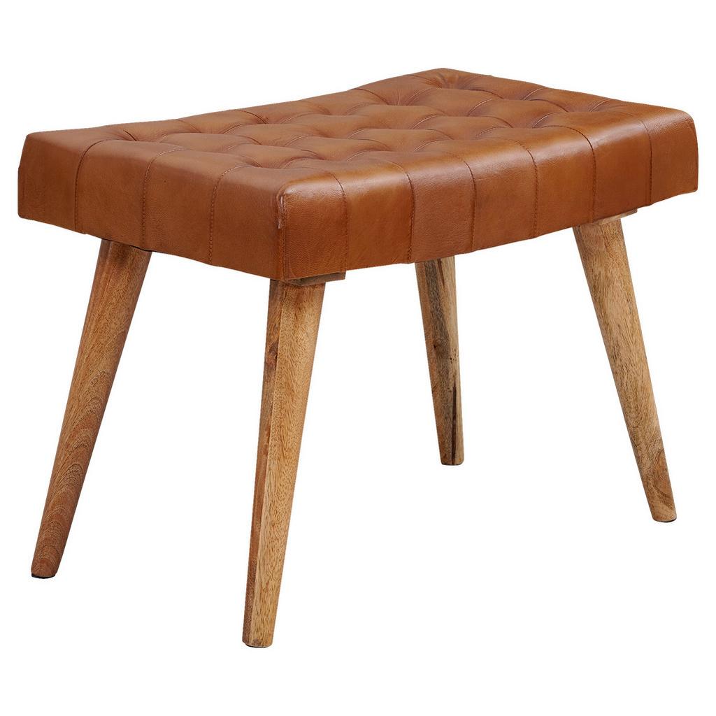 Hocker Ziegenleder Braun Sitz Gepolstert H: 47 cm