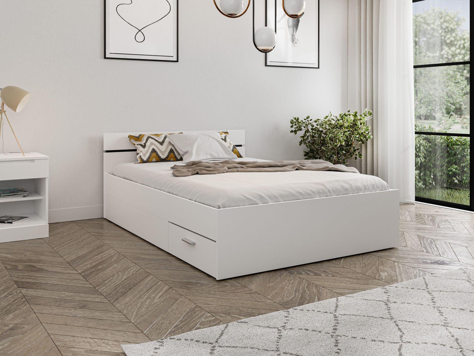 Posteľ So Zásuvkami Selina Biela 140 - čierna/biela, Konvenčný, kompozitné drevo (140/200cm)