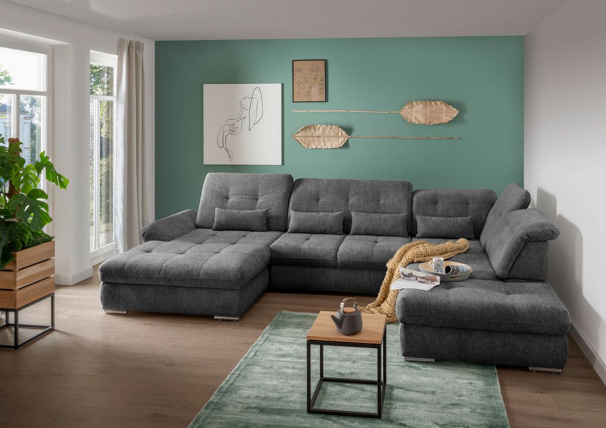 Wohnlandschaft Dalida Anthrazit U: 195x376x254 Cm - Chromfarben/Anthrazit, Design, Textil (195/376/254cm) - Livetastic