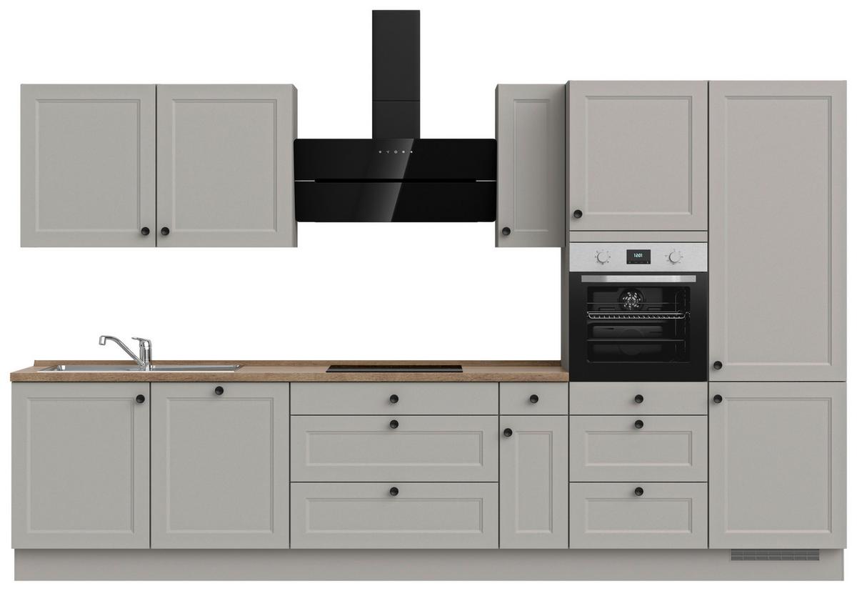 Kuchynská linka 360 cm, kamenná sivá supermatná - čierna/sivá, Modern, kov/kompozitné drevo (360cm) - Nobilia
