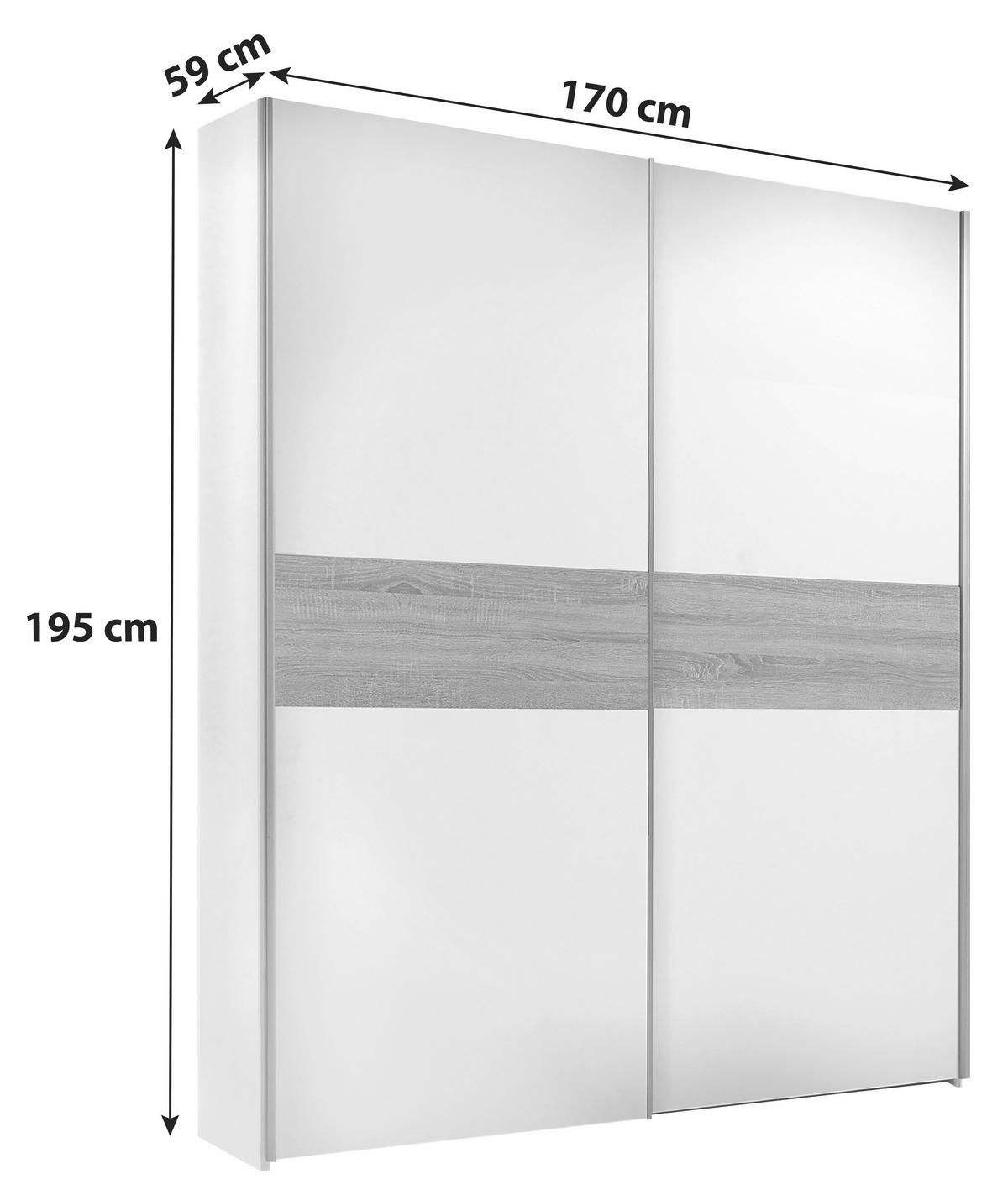 Schwebetürenschrank B: 170 cm Puls, Weiß/Eiche Dekor - Eichefarben/Weiß, KONVENTIONELL, Holzwerkstoff (170/195/59cm) - P & B