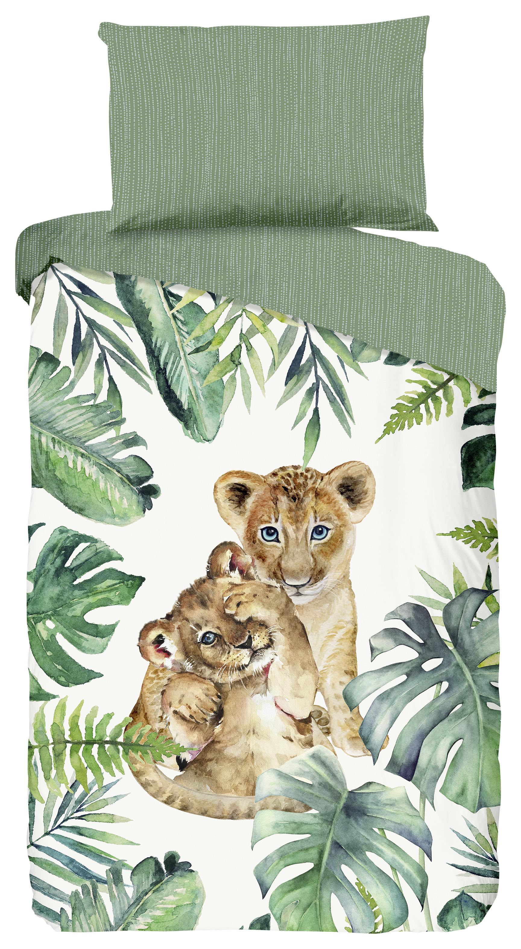 Kinderbettwäsche 140x200 cm Jungle Tier Baumwolle - Grün, Basics, Textil (140/200cm)