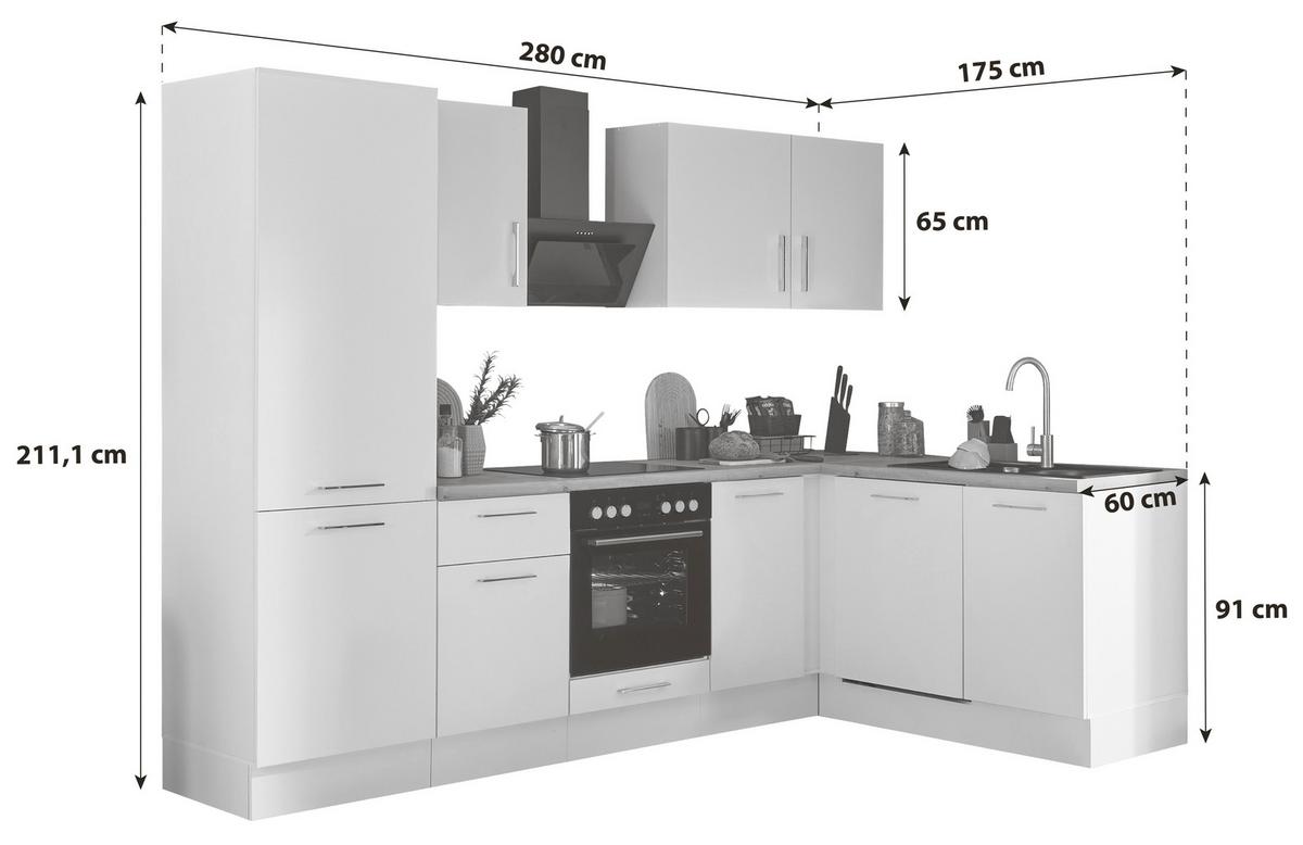 Eckküche Turin Weiß/Eiche Dekor 280x175 cm - Weiß/Eiche Artisan, Basics, Holzwerkstoff (280/175cm) - MID.YOU