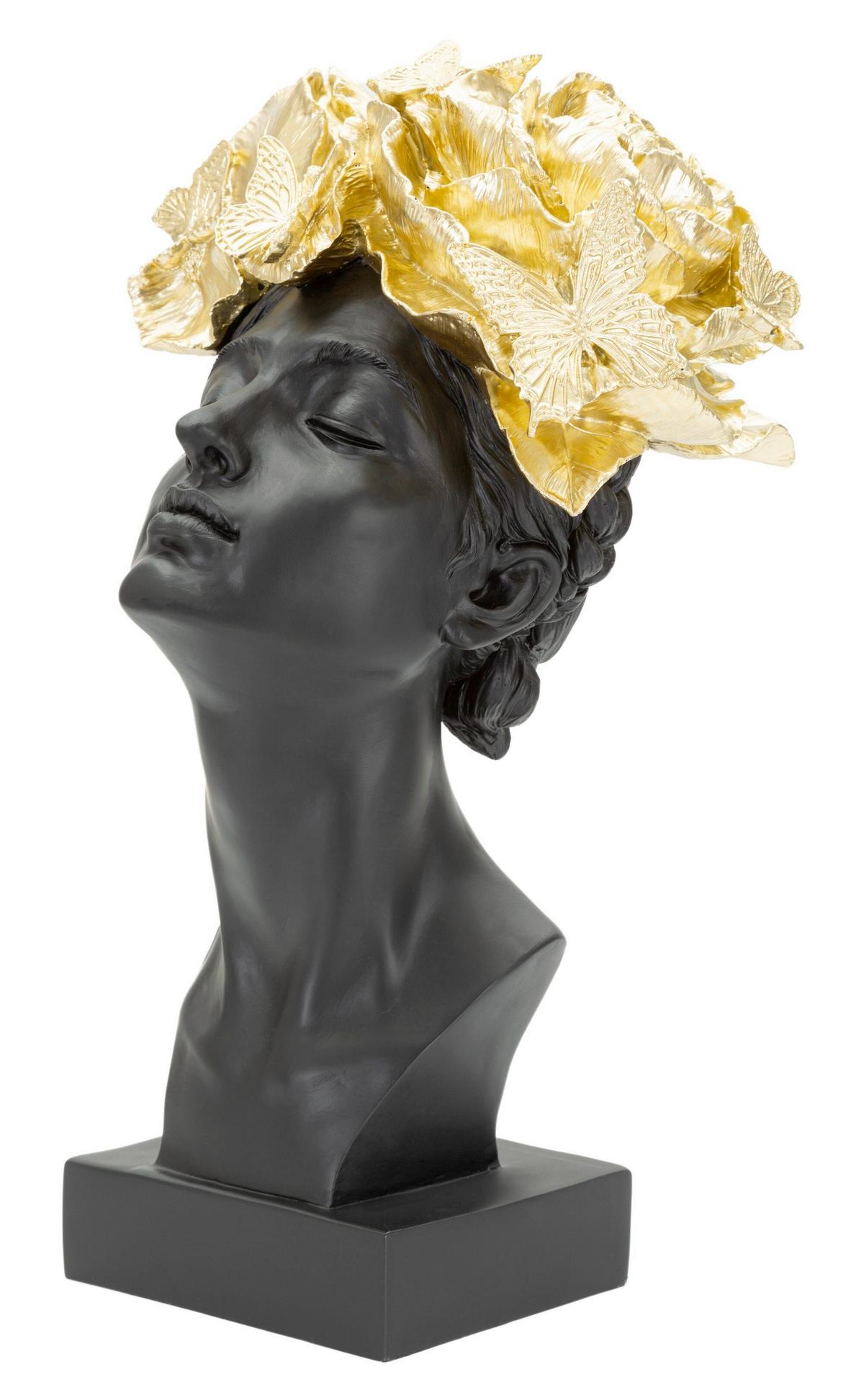 Skulptur Woman With Butterfly Schwarz, Goldfarben, B: 21 cm - Goldfarben/Schwarz, Basics, Kunststoff (21/36.5/20cm)